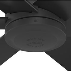 a black ceiling fan on a white background