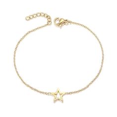 Feel like a superstar with this cute star shaped bracelet! A comfortable everyday piece to stack or wear alone. Adjustable chain with 0.8 inch extender.Dimensions: 6.3"+ 0.8"ExtenderThis beautiful piece is made of 316L surgical stainless steel with 14K gold PVD plated that is hypo-allergenic, lead-free, non-toxic, and nickel-free which is great for those with sensitive skin. It will not discolor, tarnish, rust, nor fade so you can wear them all day, every day!Stainless Steel 316L features: With Star Charm Bracelet, Cute Star, Gold Charm Bracelet, Cute Stars, Star Charms, Star Shape, Feel Like, Sensitive Skin, Rust