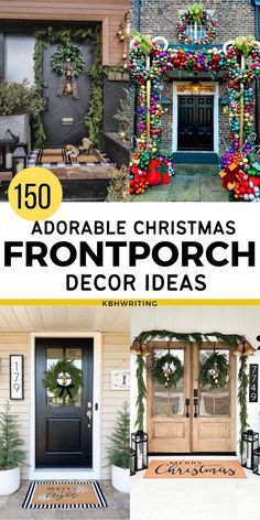 Boho Christmas Front Porch, Christmas Porch Decorating Ideas Modern, Front Porch Garland Christmas, Christmas Front Porch Decor Ideas, Holiday Entryway, Diy Christmas Door Decorations, Nutcracker Christmas Tree