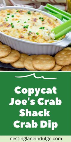 copycat joe's crab shack crab dip with crackers and celery