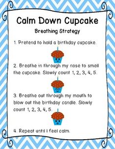 a blue and white chevroned background with cupcakes on it, which is labeled calm down cupcake