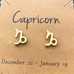 Gold Plated Zodiac Stud Earrings. This Listing Is For The Capricorn Harry Potter Earrings, Zodiac Earrings, Murano Glass Earrings, Vintage Gold Earrings, Glass Ball Ornaments, Turtle Earrings, Beaded Drop Earrings, Gold Diamond Earrings, Sterling Silver Dangle Earrings