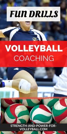 volley ball coaching flyer with volleyball balls in the foreground and an image of a woman hitting