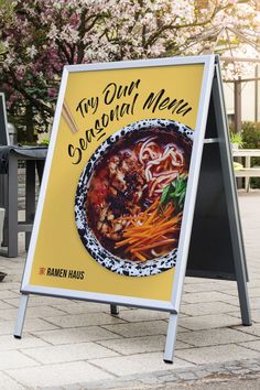 Sandwich boards for outdoor restaurant signs - silver snap frame A board with seasonal restaurant poster Wall Graphics Restaurant, Restaurant Signage Design, Restaurant Posters, Sandwich Board Signs, Sandwich Boards, Standing Signage, Restaurant Signage, Starting A Restaurant, Restaurant Advertising