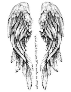 two black and white angel wings with the words love written on each wing in cursive writing