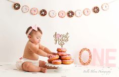 DoNut Grow up/ Do not grow up/ 1st Birthday donut smash. Sweet One Photoshoot Baby, Half Way To One Donut Theme, Donut First Birthday, Donut Theme Photoshoot, Half Birthday Donut Theme, Donut Birthday Photoshoot, Half Year Birthday Ideas Girl, Donut First Birthday Photoshoot, Sweet One Photo Shoot