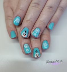 Disney On Ice Nails, Christmas In July Nails, Olaf Nail Art, Elsa Inspired Nails, Elsa Nails For Kids, Frozen Theme Nails, Bluey Nail Ideas For Kids, Frozen Nails For Kids, Elsa Nails Frozen