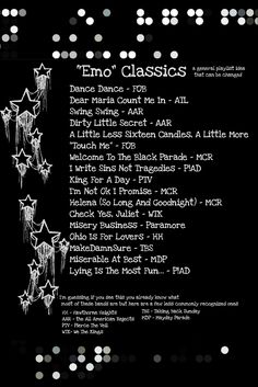 a poster with stars on it that says emo classics