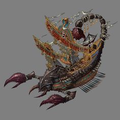 an image of a pirate ship that is floating in the air with its sails down