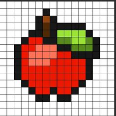 an apple made out of squares in red, green and black