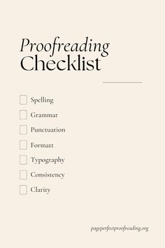 a white sheet with the words proofreading checklist written in black on it