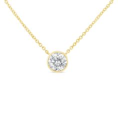 What else can make you stand in awe other than this fabulous pendant necklace? It features a sparkling 1/10 carat round diamond that rests in a soft bezel setting. Anchored on each side  a cable chain holds the pendant in place. This incredible 10k yellow gold necklace would complement your look seamlessly on any occasion and is the worthiest addition to your jewelry collection.    

Product Features:  
Yellow gold diamond solitaire pendant necklace  
Diamond shape: round  
Stone setting: bezel Solitaire Diamond Necklace, Diamond Solitaire Pendant, Solitaire Diamond Pendant, Yellow Gold Solitaire, Solitaire Necklace, Solitaire Pendant Necklace, Diamond Solitaire Necklace, Solitaire Necklaces, Bezel Set Diamond