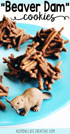 beaver dam cookies on a blue plate with text overlay