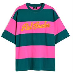 Oversized Rad Grades T-Shirt Size Xl Oversized Pink Graphic Print T-shirt, Oversized Pink T-shirt For Streetwear, Pink Short Sleeve T-shirt For College, Oversized Multicolor Top For Streetwear, Pink Relaxed Fit Top For Streetwear, Pink College T-shirt With Text Print, Oversized Multicolor Letter Print Top, Multicolor Oversized Letter Print Top, Oversized Multicolor Letter Print T-shirt