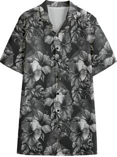 Embrace a unique blend of darkness and tropical vibes with our Goth Hawaiian Shirt featuring ravens and hibiscus print. This bold shirt embodies a fusion of gothic aesthetics with a touch of exotic flair. Stand out from the crowd in this eye-catching piece that combines two worlds into one striking design. Discover the epitome of summer style with our men's Poplin Hawaiian shirts. Crafted from luxurious lightweight cotton Poplin fabric at 115 g/m, these shirts are the perfect choice for those ho Black Hawaiian Camp Shirt With All Over Print, Black Hawaiian Shirt With All Over Print For Beach, Black Hawaiian Shirt With Palm Tree Print For Summer, Black Printed Hawaiian Shirt For Vacation, Black Tropical Shirt With Graphic Print, Black Tropical Top With Floral Print, Black Tropical Floral Print Tops, Black Floral Print Tropical Top, Black Hawaiian Camp Shirt With Graphic Print