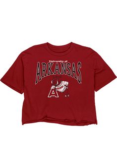 Let everyone know who you root for in this Arkansas Razorbacks Cardinal Reserve Short Sleeve T-Shirt! This Arkansas Short Sleeve Tee features a center front screen print team name and logo. All cotton fabrication, Double needle stitching throughout, Ribbed, set in collar, Shoulder to shoulder neck tape, Raw edge hemline, 100% Cotton, 6 Collegiate Tops With Screen Print For Fan Merchandise, University Red Short Sleeve Fan Merchandise Top, Red Short Sleeve Fan Merchandise Top, University Red Team Spirit Top With Graphic Print, University Red Collegiate Top With Graphic Print, University Red Tops With Graphic Print For Team Spirit, University Red Cotton Tops With Team Logo, University Red Graphic Print Fan Apparel Top, University Red Collegiate T-shirt With Graphic Print