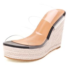 PRICES MAY VARY. 4.1" espadrille wedge heel; 1.37" platform (size 6) Espadrilles Wedge Sandals With Clear Pvc Straps Create A Concise And Futuristic Feel. This Casual Summer Women's Shoes Featuring A Straw Wedge Heel And Cushioned Platform For Support, Your Feet Will Feel Like You're Walking On Clouds. This Peep Toe, Chic Silhouette Platform Sandal Complement The Flowy Sleeves And Flowy Silhouette. and Pair These Pretty Espadrille Sandal With A Floral Dress, Go Super Girly. When You Wear These S High Heel Synthetic Wedge Sandals For Beach Season, High Heel Wedge Sandals For Beach Season, Beach Platform Heels Made Of Espadrille, Beach Season Espadrille High Heel, Beach High Heel Platform Wedge Sandals, Beach Season Espadrille Platform Wedge Sandals, Synthetic Wedge Heels For Beach Season, Synthetic Platform Wedge Heel Espadrilles, High Heel Espadrille Wedge Sandals For Summer