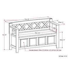 a drawing of a bench with measurements