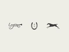 three different types of horse related items in black and white on a light gray background