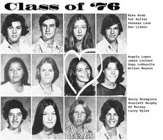 the class of'78 yearbook poster is shown in black and white, with many different faces