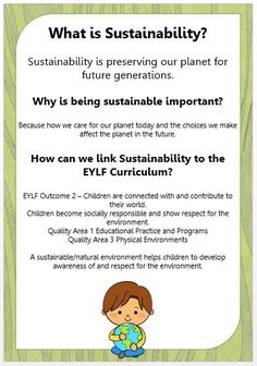 a poster with the words, what is sustainability? and an image of a child holding a globe