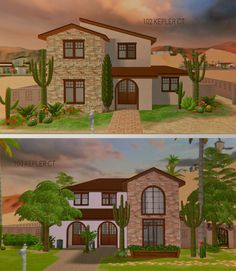 two renderings of the same house in different stages