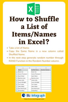 how to shuffle a list of items / names in excel? by biz infograph