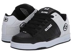 Globe Tilt (Black/White Split) Men's Skate Shoes Keep all the comp on Tilt when you rock one fresh sesh in these Globeâ? skate shoes. Leather upper. Large Globe brandings on upper. Flush and stitched PVC lace eyelets. Hidden lacing options in key areas for added lace protection. Thicker outer sidewalls for added durability. Padded tongue and collar for added comfort. Breathable slip-resistant lining for a more stable skate. Cupsole construction. Rubber o #Globe #Shoes #Athletic #Skate #Black Globe Skate Shoes, Globe Shoes, Mens Skate Shoes, Dc Shoes, Shoes Leather, You Rock, Dc Sneaker, Signature Logo, Skate Shoes