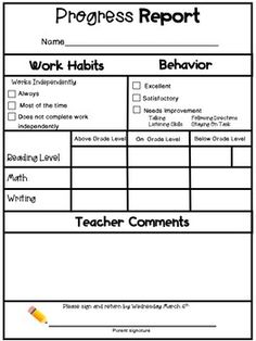 a worksheet with the words progress report written in black and white on it