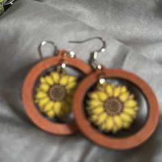 Wood, Sunflower Earrings. Great Gift. Great For Summer And Fall. Bohemian Yellow Sunflower Earrings, Spring Yellow Round Jewelry, Yellow Sunflower Design Earrings For Summer, Yellow Round Sunflower Jewelry, Summer Sunflower Design Earrings, Trendy Yellow Flower Earrings, Adjustable Sunflower Design Earrings For Summer, Yellow Flower Shaped Jewelry With Sunflower Print, Yellow Flower-shaped Jewelry With Sunflower Print