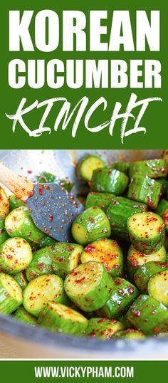 korean cucumber kimchik recipe in a bowl with the title overlay