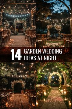 an outdoor garden wedding with candles and flowers