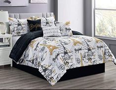 PRICES MAY VARY. Polyester Fancy 7pc Comforter Bed in a Bag Bedding Set What's included: King Comforter (104"x90"), 2 Pillow Shams (20"x36"), 1 Bed Skirt (78"x80"+14"), 1 Cushion (16"x16"), 1 Breakfast Pillow (12"x18"), and 1 Decorative Pillow (18"x18") 100% Premium Polyester Fabric with Vibrant colors Machine wash, cold water, tumble dry low Bedding Haus King Size 7pc Comforter Bed in a Bag Set, Fancy and Beautiful French Paris Bed Cover with Eiffel Tower Print, Paris King Comf Black/Gold Chanel Bedroom Comforter, Loui Vuitton Bugs Bunny Bedding Set, Gucci Bedding Set Blue, Lv Inspired Bedding, Loui Vuttion Bedding Set, Coco Chanel Bedding Set, Paris Comforter Set, Paris Bedding, Timeless Bedding