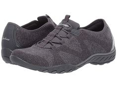 SKECHERS Breathe-Easy - Opportuknity - Women's Shoes : Charcoal : The SKECHERS Breathe-Easy - Opportuknity sneaker offers a sleek look and superior comfort for everyday wear with a microfiber upper, textured mesh fabric panels, and a bungee laced front for easy slip-on wear. Rounded toe. Relaxed Fit design for a roomy, comfortable fit. Stretch fabric collar provides added comfort. Signature logo detailing at tongue and heel. Breathable fabric lining. Air Cooled Memory Foam cushioned insole lends Breathe Easy, Fabric Collars, Skechers Shoes, Sleek Look, Sketchers Sneakers, Fabric Panels, Signature Logo, Mesh Fabric, All Black Sneakers