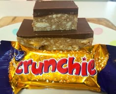 two bars of crunchie are stacked on top of each other