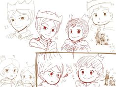 some sketches of people with different facial expressions and hair styles are shown in this image