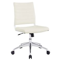 a white office chair with wheels and casteors