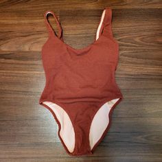 - New With Tags - Scrunchie Classic Scoopneck One-Piece Swimsuit - Moderate Coverage, High-Cut Leg, Low-Rise Back, Lined, Removable Cup Pads -69% Recycled Poly/23% Poly/8% Elastane; 92% Recycled Poly/8% Elastane Lining - Color: Chimney (A Reddish Brown) - Size 8 Casual Stretch Swimwear With Scoop Back, Casual Scoop Neck Bodysuit For Poolside, Orange Swimsuit, Bandeau One Piece Swimsuit, Navy Gingham, Bow Detail Dress, Swimsuits Halter, Reddish Brown, Fitted Skirt