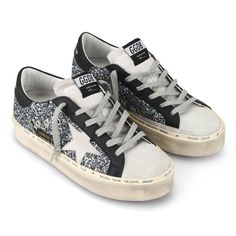 Only Worn Twice!! Pretty Much Brand New Great Condition With Blue Silver And Black Sparkles Silver Sparkling Sneakers With Round Toe, Silver Glitter Print Lace-up Sneakers, Silver Sneakers With Glitter Print And Round Toe, Silver Glitter Print Sneakers With Round Toe, Golden Goose Glitter, Black Sparkles, Shoes Golden Goose, Goose Shoes, Nike Air Max Tn