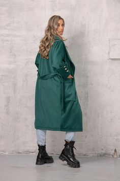 Emerald Green Coat Open Front Coat Boho Style Coat Green | Etsy Bulgaria Emerald Green Coat, Green Coat Outfit, Trench Coat Plus Size, Style Mantel, Long Green Coat, Victorian Coat, Winter Maxi, Trendy Coat, Coat Plus Size