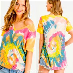 Musthave Tie-Dye Style Of Season 4 Office2out & All Weekend Activities. High Quality + Super Soft Style Must Have In All Best Tie-Dye Colors. *Note Each Top Varies In Tie-Dye Design A Bit. Gorgeous+ Soft! Made In Usa Vibrant Yellow Tops For Vacation, Vibrant Yellow Top For Vacation, Vibrant Yellow Vacation Tops, Summer Acid Wash V-neck Top, Vibrant Yellow Short Sleeve Tops, Tie Dye V-neck Top For Beach, Weekend Activities, Dye Colors, Tie Dye Colors