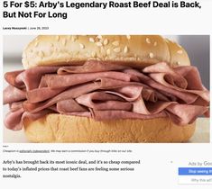 Arby's has brought back its most iconic deal, and it's so cheap compared to today's inflated prices that roast beef fans are feeling some serious nostalgia. Arbys Roast Beef Sandwich, Roast Beef Sandwich, Roast Beef Sandwiches, Beef Sandwich, Roast Beef, The Deal, Bring Back, Sandwiches