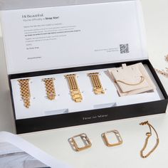 Season's specials: Our most exclusive Apple Watch strap gift sets! Elysian Essence Gift Set comes with an elegance of materials and pieces, choose thoroughly to have the perfect match for your wrist. All our Gift sets come beautifully packaged in a gift box - ready to gift or keep for yourself. Care: Minimize exposure Luxury Adjustable Apple Watch Band For Gift, Rose Gold Apple Watch Band Gift, Rose Gold Apple Watch Band As Gift, Rectangular Rose Gold Apple Watch Band Gift, Classic Gold Watch Bands As Gift, Elegant Bracelet Strap Watch Bands As Gift, Gold Watch Bands With Bracelet Strap For Gift, Gold Bracelet Strap Watch Bands As Gift, Gold Bracelet Strap Watch Band For Gifts