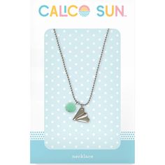 "Get the Calico Sun™ Silver Paper Airplane Emma Necklace at Michaels. com. Suspended from an adjustable silver ball chain necklace, the metal pendant is accented with a charming green pom pom for fashionable chic. This unique metal paper airplane shaped silver pendant will be a standout for anyone who wears it. Suspended from an adjustable silver ball chain necklace, the metal pendant is accented with a charming green pom pom for fashionable chic. For more high flying fun, pair with the Emma paper airplane bracelet set! Details: Silver finish necklace 17\" to 20\" (44cm to 51cm) adjustable length Metal charm necklace with pompom Suitable for age 3 and up | Calico Sun™ Silver Paper Airplane Emma Necklace By Ooly | .25 x 3.5 x 5.5 | Michaels®" Playful Silver Charm Necklaces, Playful Adjustable Silver Charm Necklace, Playful Adjustable Silver Necklace, Emma Necklace, Kids Holiday Gifts, Silver Paper, Paper Airplane, Ball Chain Necklace, Paper Airplanes