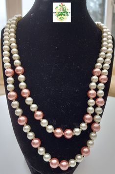 "A lovely handmade, double stranded matinee length necklace crafted from original vintage faux pearls in cream & pink. Fastens with barrel screw fastener. CONDITION REPORT In very good condition. MEASUREMENTS OUTER LENGTH: 24.5\"/62cm  INNER LENGTH: 23\"/58.5cm WEIGHT: 301g gift boxed   WELCOME! to Robinsons Rarities            OVERSEAS BUYERS:  EXCESS POSTAGE WILL BE REFUNDED I.I have tried to take as accurate photographs as possible but, coloration may differ slightly from my photos, as each m Necklace Craft, Multi Strand Necklace, Strand Necklace, Multi Strand, Faux Pearl, Barrel, Handmade Items, Beaded Necklace, Jewelry Necklaces