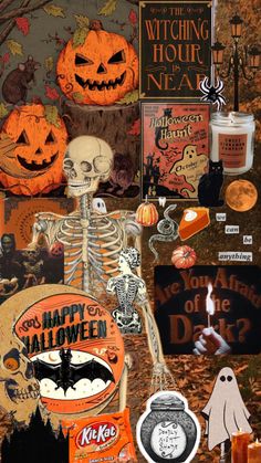 a collage of halloween related items and decorations