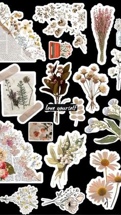 an assortment of stickers with flowers on them