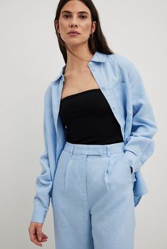 Future Fashion, Soft Grunge, Blue Blouse, Na Kd, Beauty Inspiration, Linen Shirt, Chest Pocket, Women Empowerment, Button Downs