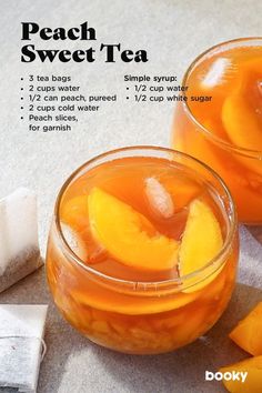 peach sweet tea recipe with instructions on the side