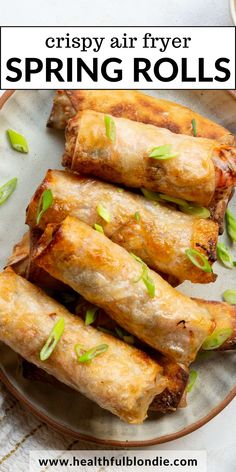 crispy air fryer spring rolls on a plate